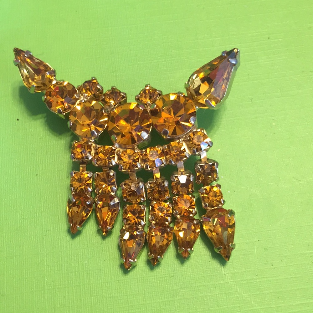 Vintage La-Rel gold Amber crystal brooch